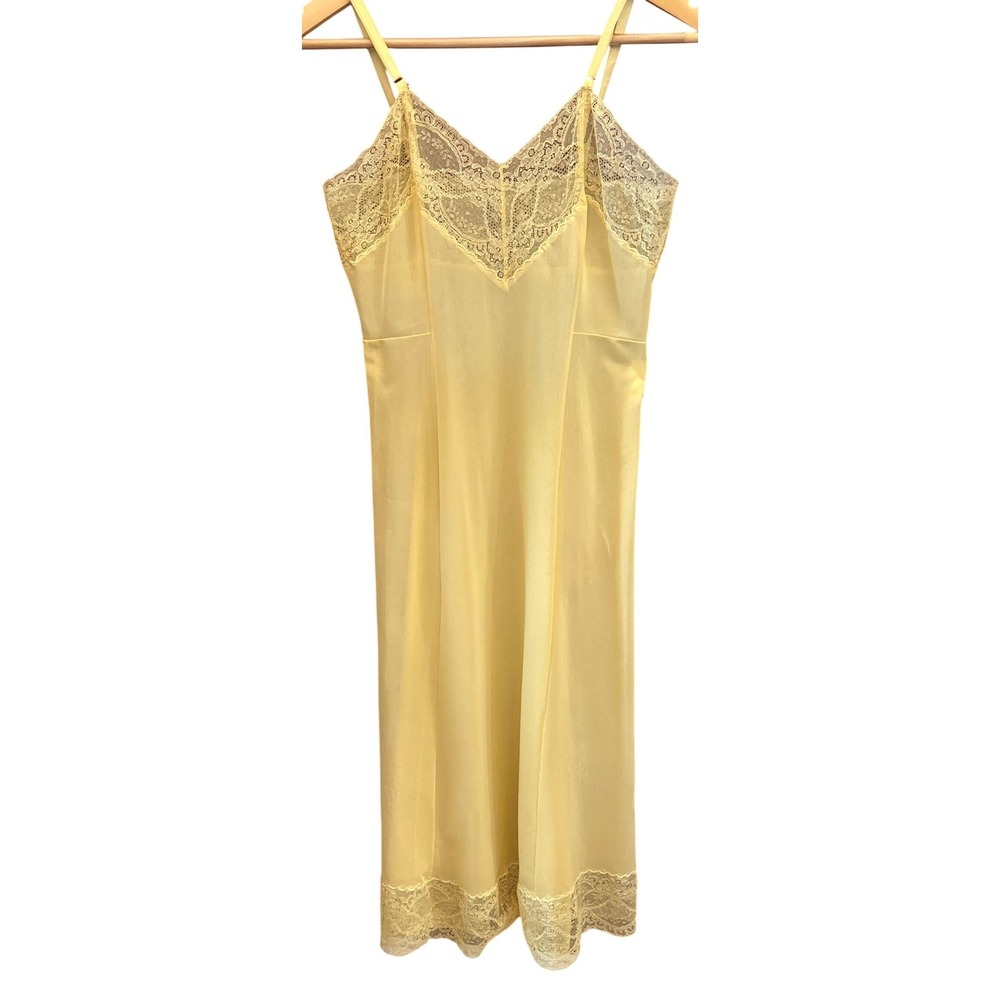 1960s Aristoc by Superior Full Slip Yellow Lace Trim Coquette Cottagecore
